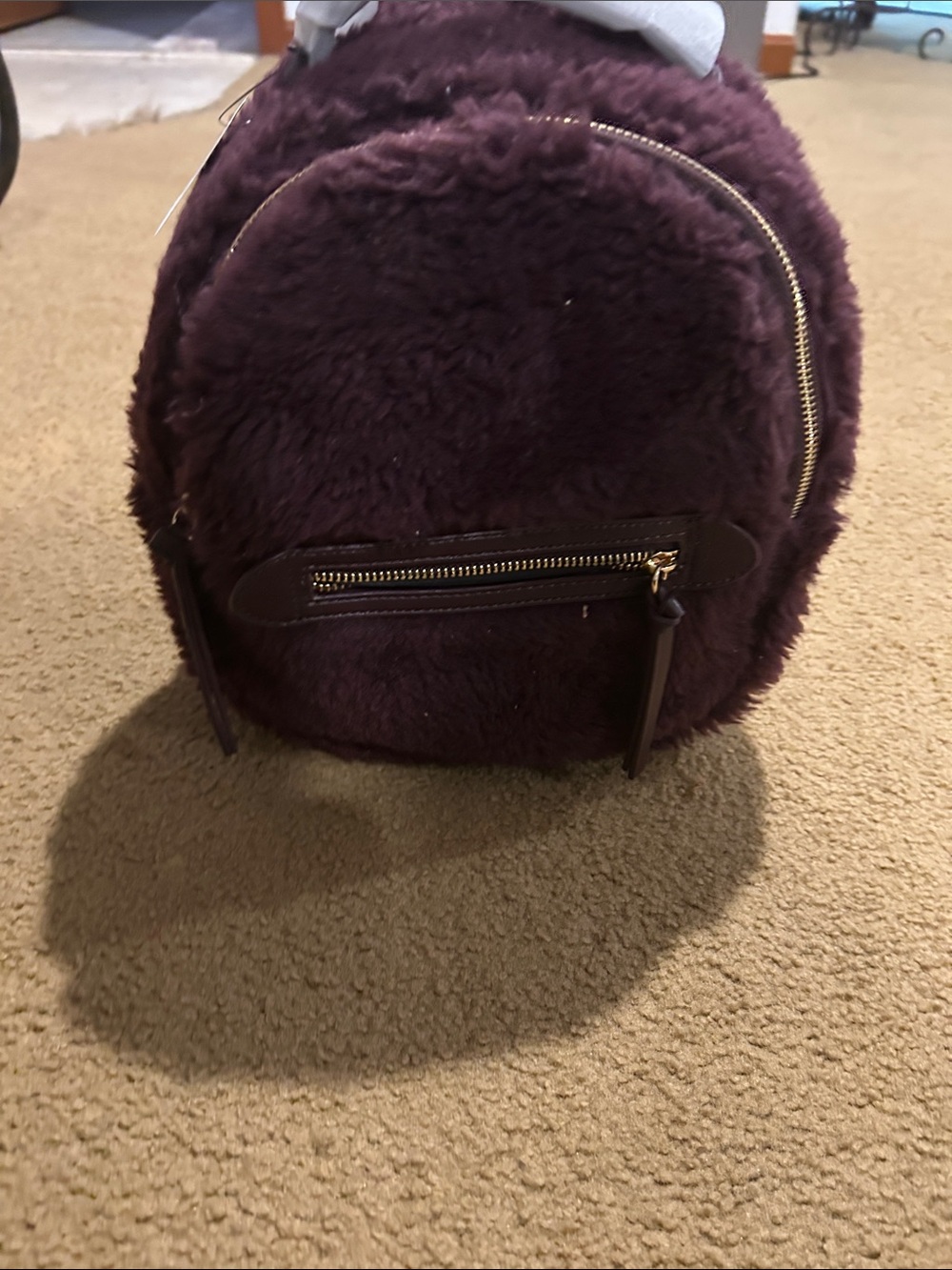 Plush Faux Fur Round Backpack - Deep Plum